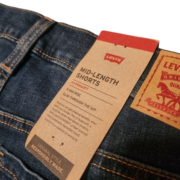 Levi's Mid Length Shorts Blue Jean Shorts Denim Cutoff Distressed Hypersoft - Picture 8 of 15